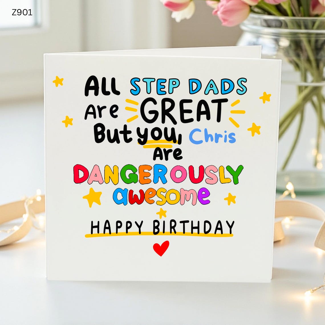 Step Dad Birthday Card, Personalised Stepdad Gift, Funny Dad Card ...