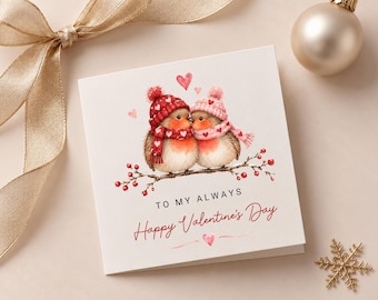 Valentijnskaart voor mijn allerliefste, schattige Valentijnskaart met roodborstjes voor man, vrouw, vriendin of vriend, Valentijnskaart met aquarelprint, liefdeskaart voor de feestdagen