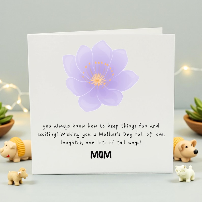 Mother’s Day Card with Fun and Loving Message for Mom, Tail Wagging Greeting, Floral Design, Cute Animal Theme" image 1