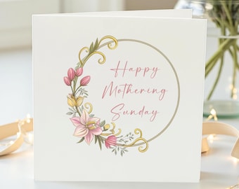 Mothering Sunday Card, Floral Wreath, Happy Mothering Sunday, Floral Greeting Card, Spring Flowers, Personalized Gift Card