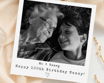Personalized 100th Birthday Card for Nanny, Custom Polaroid Photo Card, 100 Birthday Great Nanny Keepsake, Milestone Birthday Card CP120