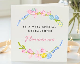 To a Very Special Goddaughter Easter Card, Cute Bunny and Floral Design, Personalized Easter Greeting, Special Easter Gift for Goddaughter