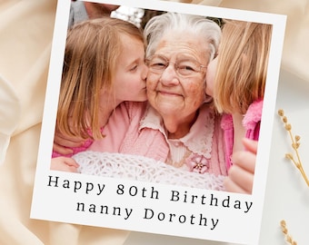 Personalized 80th Birthday Card for Nanny, Custom Polaroid Photo Card with Name, 80 Birthday Keepsake Gift for Nana or Grandma, CP116
