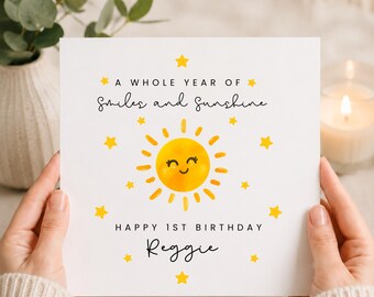 Personalised 1st Birthday Card, Sunshine First Birthday Card for Boy Girl, Custom Name Son Daughter Grandson Granddaughter Keepsake Gift UK!