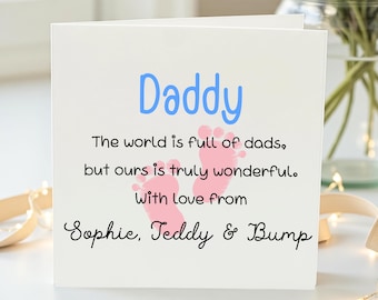 Personalisierte Karte für Papa von Kindern und Babybauch, Schwangerschaftsankündigungskarte für Papa, personalisierte Erinnerungskarte mit Namen für das neue Baby von der Familie