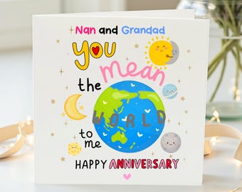 Verjaardagskaart Nan en opa, jij betekent de wereld voor mij, gelukkige verjaardagskaart voor grootouders, leuk jubileumcadeau Nan en opa