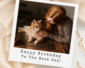 Personalized Happy Birthday To The Best Cat Photo Card, Custom Polaroid Style Pet Birthday Card, Cat Lover Gift, Pet Keepsake Card CP129