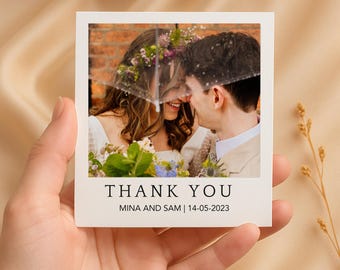 Personalized Wedding Thank You Photo Card, Custom Polaroid Wedding Favor Print, Minimalist Bride and Groom Keepsake, Photo Thank You Gift