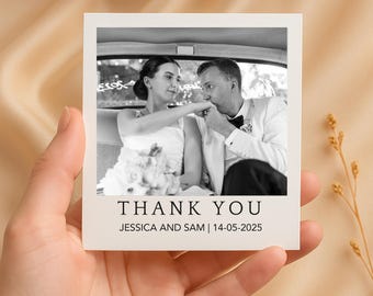 Personalized Wedding Thank You Photo Card, Custom Polaroid Wedding Favor Print, Minimalist Bride and Groom Keepsake, Photo Thank You Gift