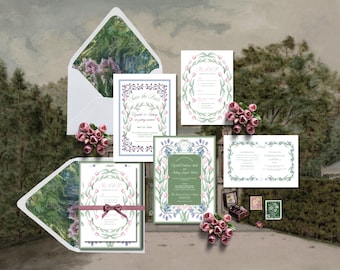 Suite de faire-part de mariage jardin floral pastel | Modèle de toile botanique élégant pour les mariages printemps/été
