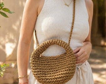 Handmade Raffia Crochet Crossbody Bag, Woven Summer Purse