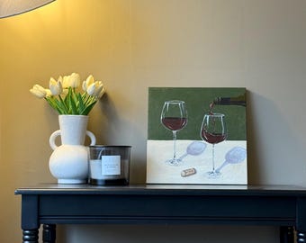 Bodegón de vino tinto. Obra original. Acrílico sobre lienzo. 30,5 x 30,5 cm.