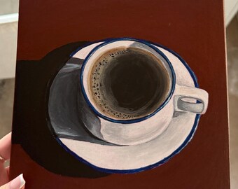 Coffee painting Original art Acrylic on canvas 20x25cm