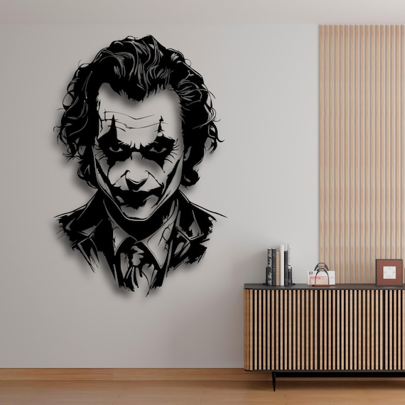 Joker Silhouette Wall Art SVG, Dark Villain Laser Cut File STL, Chaotic Clown Dxf Ai Cdr Pdf Svg, Movie Inspired Decor CNC Digital Download