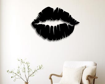 Arte de pared de labios SVG, silueta de beso sexy, archivo cortado a láser DXF, AI, CDR, PDF, STL, decoración de pared de dormitorio moderna, edición digital CNC, descarga de ilustraciones