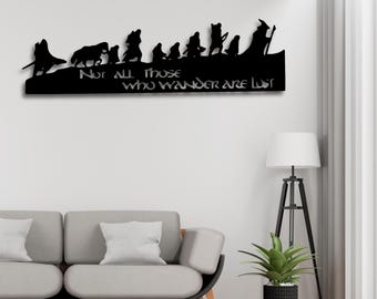 Silueta de la Comunidad del Anillo en formato SVG para decoración de pared, cita de ESDLA cortada con láser en formato STL, archivos DXF, AI, CDR, PDF y SVG de fantasía, descarga digital de la Tierra Media