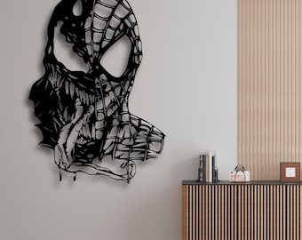 Arte mural híbrido de Spider-Man Venom SVG, archivo STL de silueta de antihéroe de Marvel, simbionte DXF AI CDR PDF SVG, decoración de cómics oscuros CNC, descarga