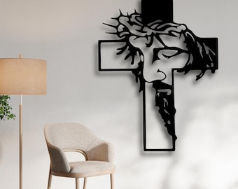 Arte mural religioso con cruz SVG, silueta sagrada cortada a láser, archivo STL, símbolo cristiano DXF, AI, CDR, PDF, SVG, decoración de fe, descarga digital lista