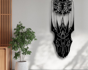 Arte mural de árbol de Gondor con Sauron SVG, archivo STL de silueta de casco de ESDLA, El Señor de los Anillos DXF AI CDR PDF SVG, decoración épica de luz oscura con CNC, descarga