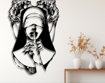 Silueta de monja oscura de terror para pared (SVG), archivo STL para corte láser de monja espeluznante, archivos DXF, AI, CDR, PDF y SVG de estilo gótico aterrador, descarga digital para CNC y Cricut.