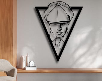 Arte de pared triangular de Peaky Blinders SVG, archivo STL de silueta de Thomas Shelby, DXF, AI, CDR, PDF y SVG de los años 20, decoración industrial vintage de Peaky Blinders, compatible con CNC