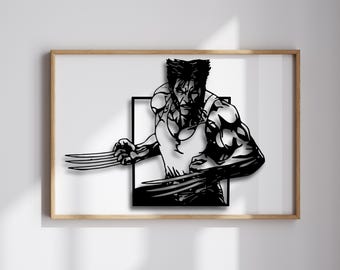 Arte mural de Lobezno SVG, archivo STL de silueta de Logan de Marvel, garras de adamantium DXF, AI, CDR, PDF y SVG, decoración de superhéroes de X-Men lista para CNC