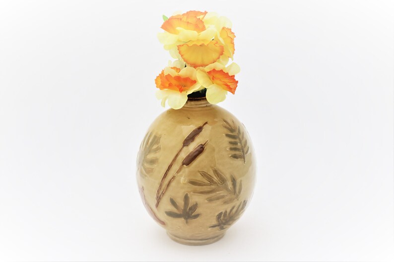 Pottery Stoneware Bottle with Colorful Hand Painted Fox in the Bushes