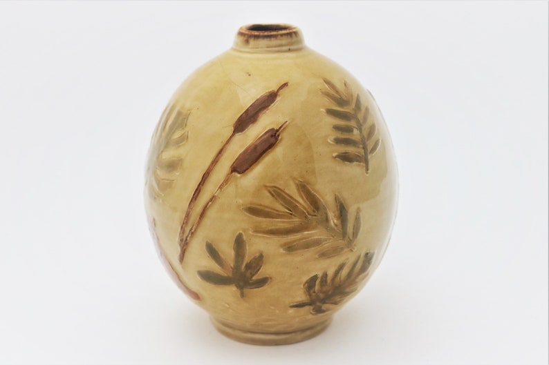 Pottery Stoneware Bottle with Colorful Hand Painted Fox in the Bushes