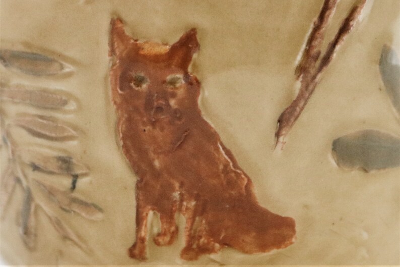 Pottery Stoneware Bottle with Colorful Hand Painted Fox in the Bushes