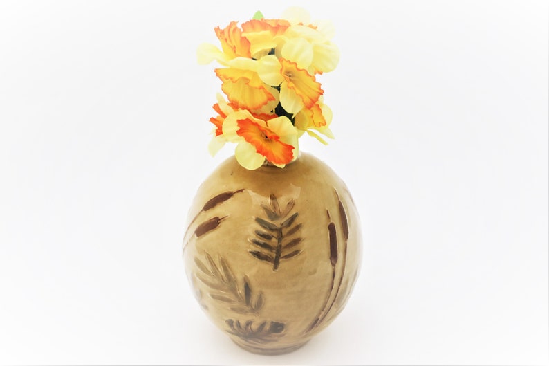 Pottery Stoneware Bottle with Colorful Hand Painted Fox in the Bushes