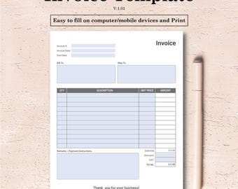 Ifyllbar PDF-fakturamall (automatisk totalberäkning) – Omedelbar nedladdning