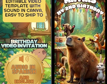 Video Animated capybara Birthday Invitation, Capybara Digital Invitation, Capybara First Birthday Invitation | Editable Canva