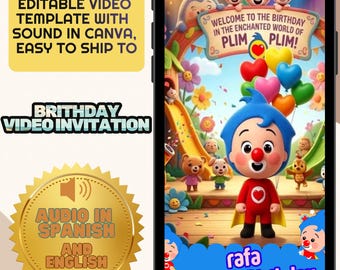 Video Animated Plim Plim Clown Birthday Invitation, Plim Plim Digital Invitation, Plim Plim First Birthday Invitation | Editable Canva