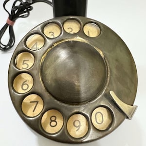 Vintage Telephone Black Gold Rotary Candlestick Phone, Antique Brass Decor image 13