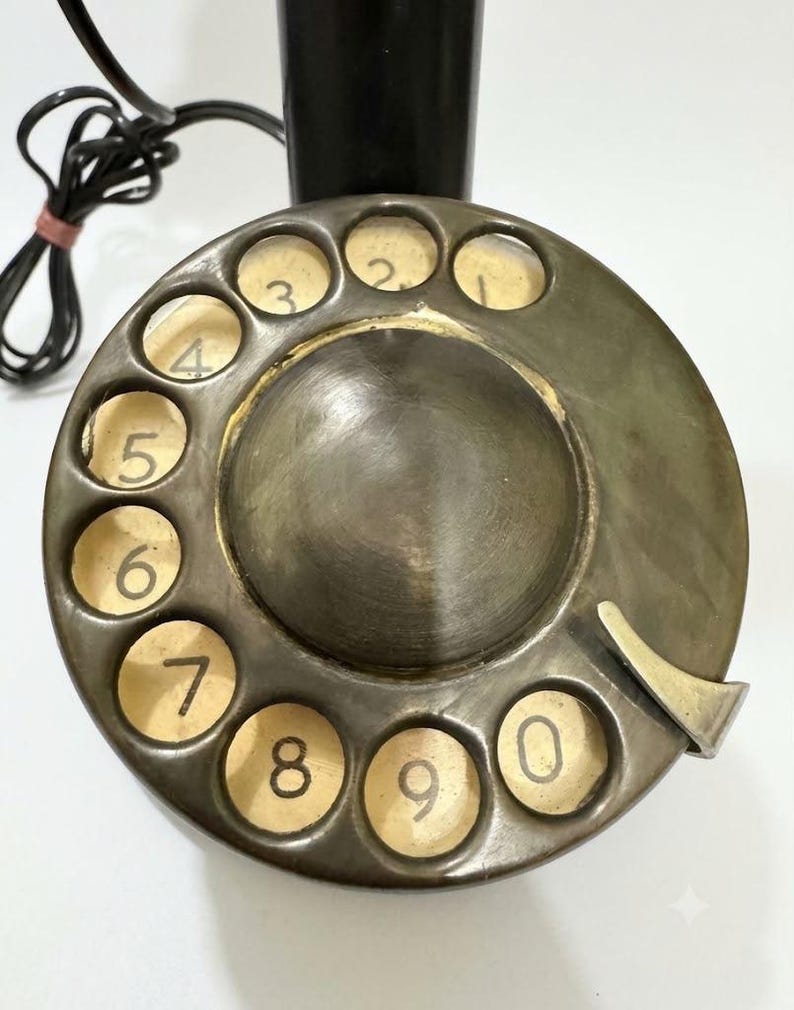 Vintage Telephone Black Gold Rotary Candlestick Phone, Antique Brass Decor image 13