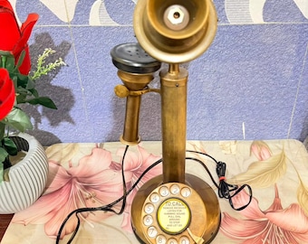 Vintage Brass Candlestick Telephone – 14 Inch Antique Style Retro Desk Phone