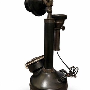 Vintage Telephone Black Gold Rotary Candlestick Phone, Antique Brass Decor image 15