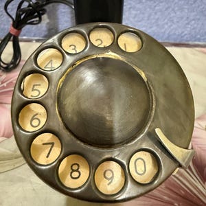 Vintage Telephone Black Gold Rotary Candlestick Phone, Antique Brass Decor image 4