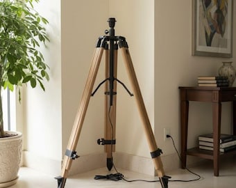 Vintage Wooden Tripod Floor Lamp Base | Mid Century Modern Style