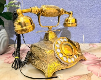 Vintage Gold Rotary Telephone – Antique Style Desk Phone