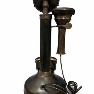 Vintage Telephone Black Gold Rotary Candlestick Phone, Antique Brass Decor image 11