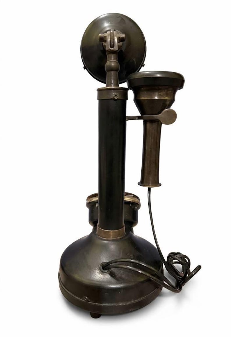 Vintage Telephone Black Gold Rotary Candlestick Phone, Antique Brass Decor image 11