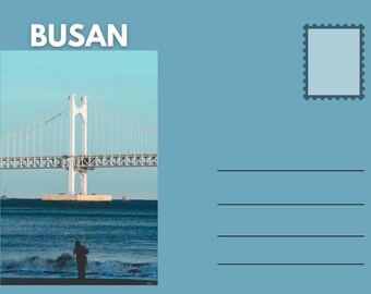 韓国釜山ポストカード – 海岸都市景観アートプリント、旅行記念ステーショナリー