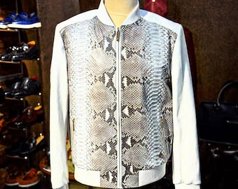 Chaqueta confeccionada en piel de pitón blanca natural / Prendas de abrigo para hombre de Bali Craftsmanship