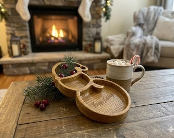 Plato de dulces de madera personalizado con forma de muñeco de nieve, bandeja rústica navideña