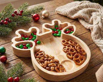 Plato para galletas navideñas de madera con reno grabado / Bandeja para dulces de Papá Noel