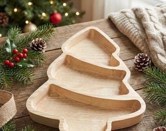 Bandeja de madera de abeto para árbol de Navidad, bandeja para servir en capas, decoración rústica de invierno, plato para dulces de temporada