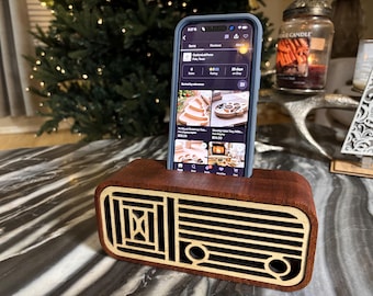 Soporte para teléfono acústico retro de madera de caoba y abedul