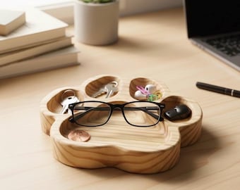 Bandeja de madera con huellas de patas hecha a mano: organizador de escritorio y entrada