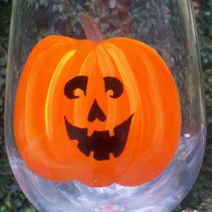 Pumpkin Party Halloween hand painted wine glasses. image 3